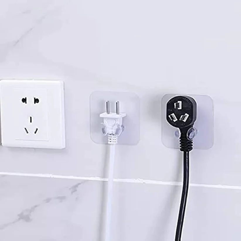 2 Pcs Strong Adhesive Wall Mounted Plug Holder Hook