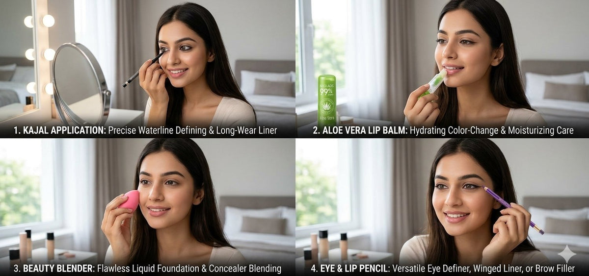 MISS ADS COMBO (KAJAL, LIPBALM, EYE/LIP PENCIL, BLENDER)