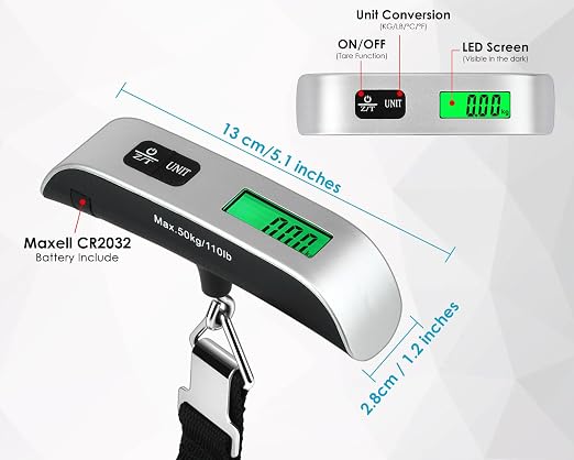 Portable Digital Luggage Scales for Travel with Backlit LCD
