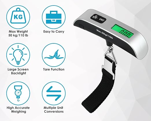 Portable Digital Luggage Scales for Travel with Backlit LCD