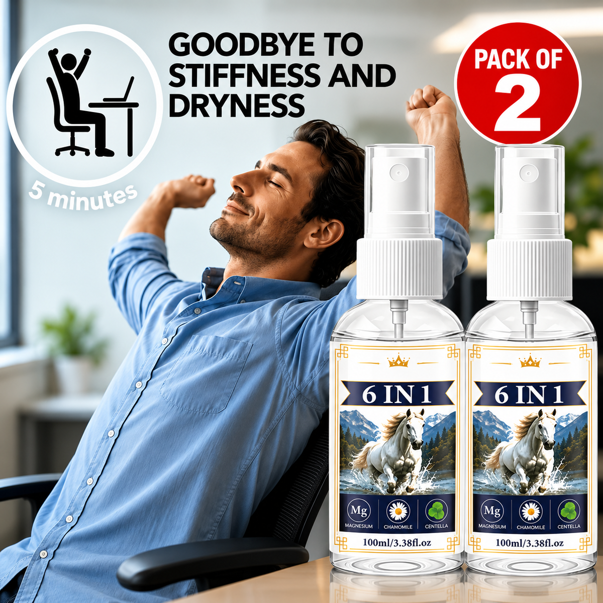 6-In-1 Magnesium Horse Oil Joint Skin Spray 100 Each Pack Of 2