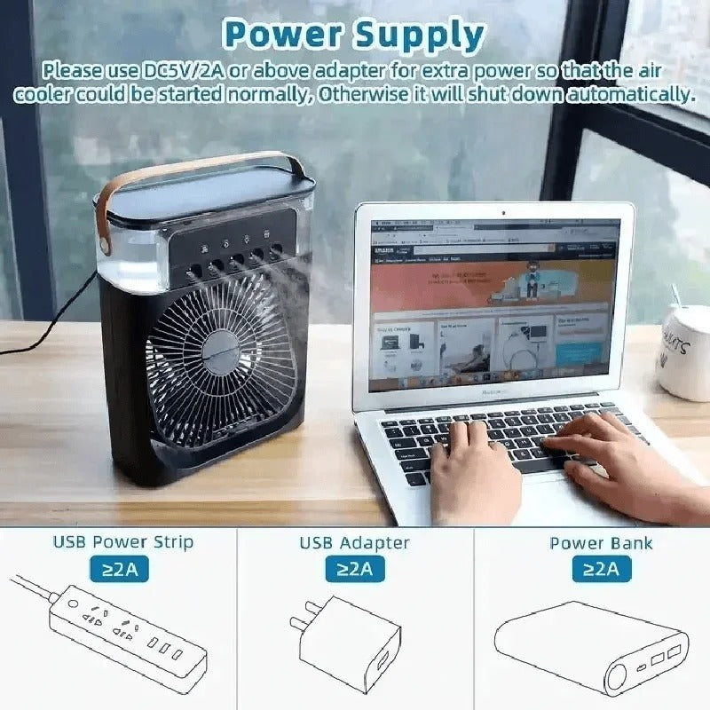 ❄️💨 3-in-1 Portable Air Cooler – Fan | Humidifier | LED Night Light